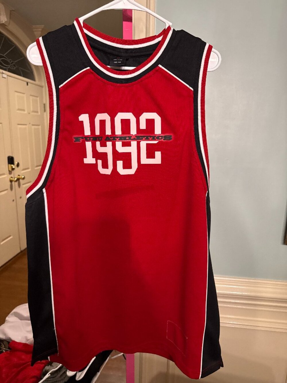 Vintage FUBU Jersey Mens XLarge Red Black Athletics Basketball Sleeveless Y2K